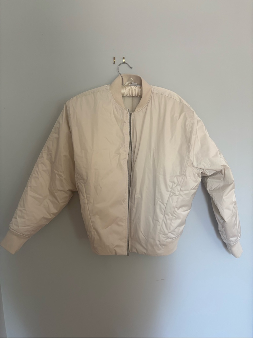 Athleta Sateen Bomber Jacket in bone